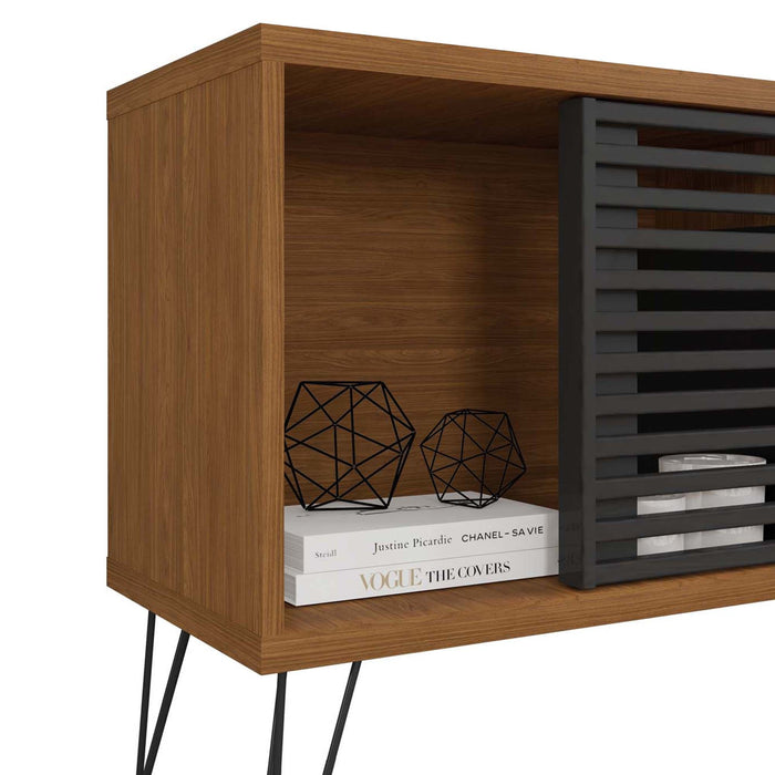 DunaWest Arthur Wooden TV Stand with 2 Slatted Sliding Doors, Walnut Brown and Black
