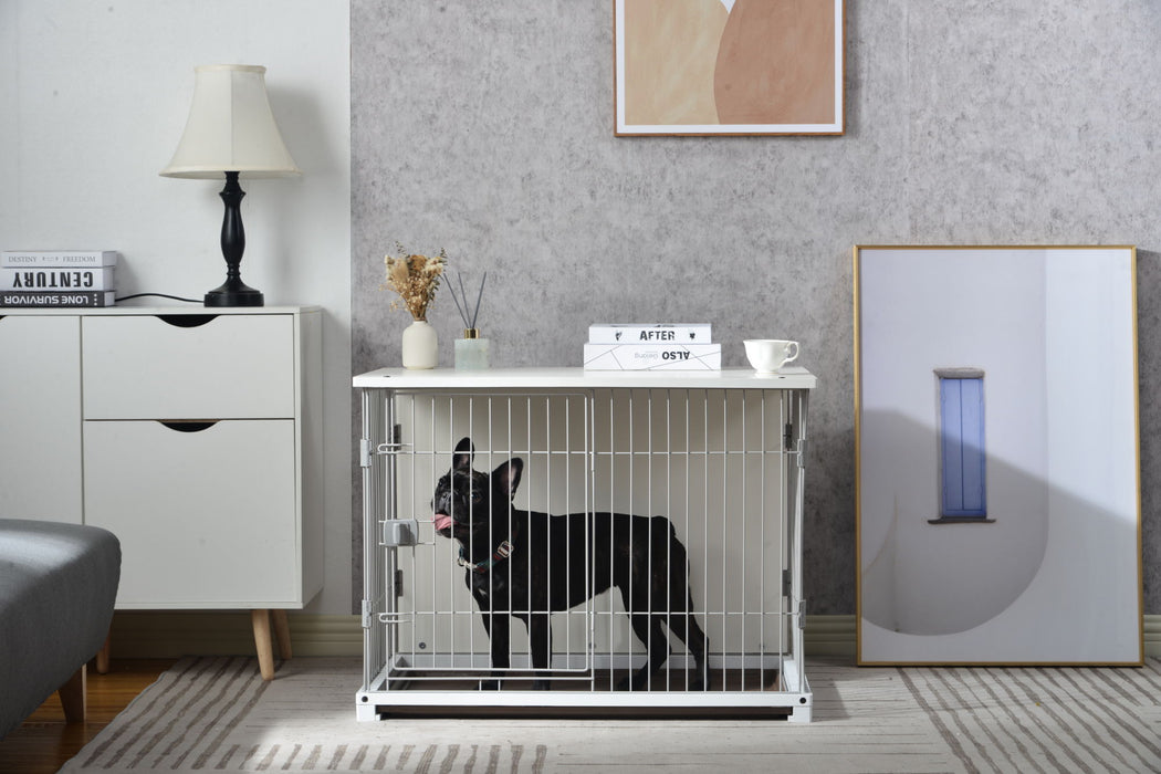 Elegant Wooden Structure White Dog Cage Crate End Table