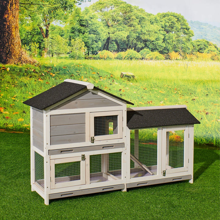 58" Waterproof Wooden Animal Hutch, Indoor Outdoor Chicken Coop Rabbit Hutch Kit w/Roof