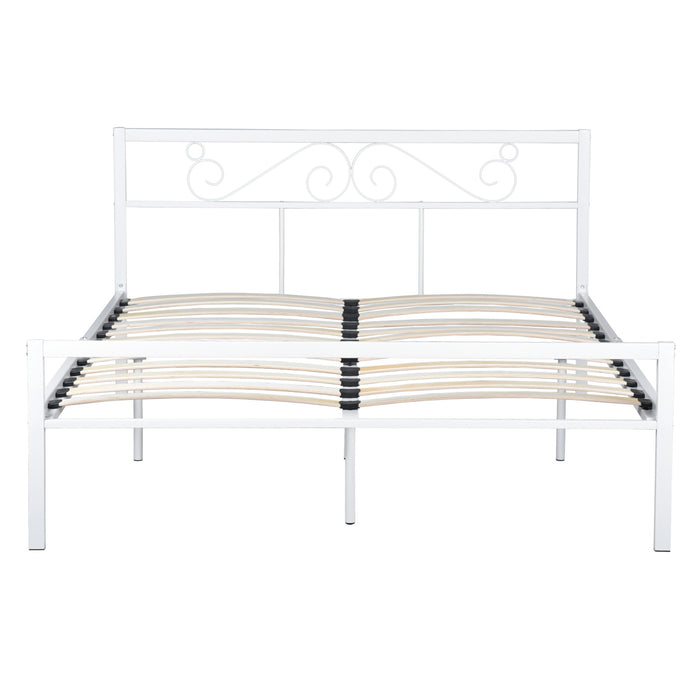 Metal Bed Frame Queen Size with Headboard and Footboard Metal Platform Frames No Box Spring Needed, White