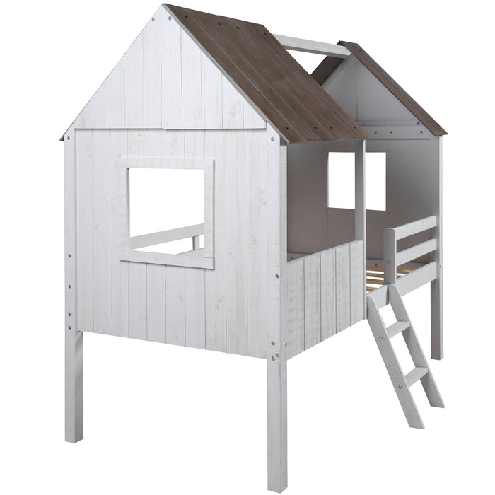 MyRoom Twin Size Low Loft Wood House Bed