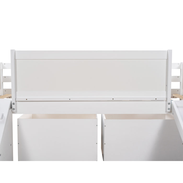 New Space Twin size Low Loft Bed Wooden Bed with Two Storage Boxes