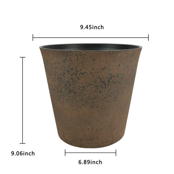 2 Pcs 10" Round Plant Pots with Drainage Holes, Rust Brown