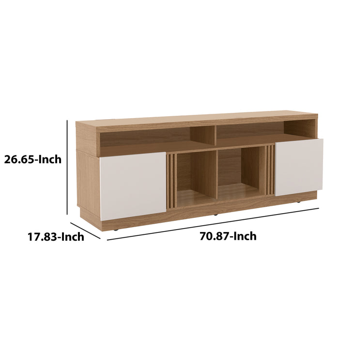 DunaWest 71 Inch Wooden Entertainment TV Stand with 4 Open Shelves, White and Brown