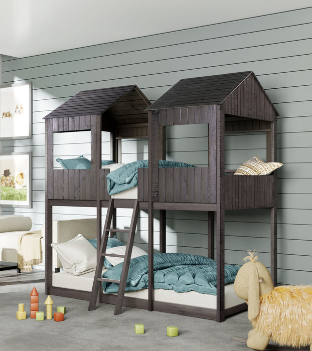 New Space Full Over Full Wood Bunk Bed with Roof Window