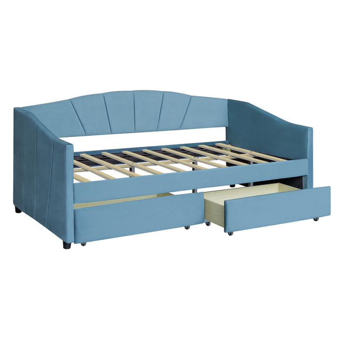 New Space Upholstered daybed Twin Size with Two Drawers and Wood Slat Suppot