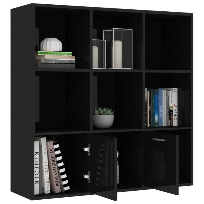 Book Cabinet High Gloss Black 38.6"x11.8"x38.6" Chipboard