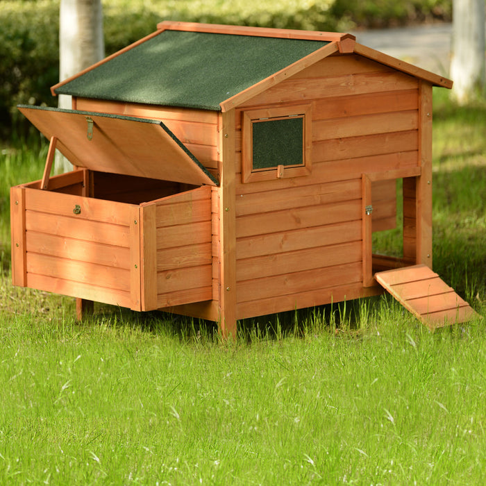 Wood Chicken Coop for 2-3 Chickens, Small Animal Cage Bunny Hutch with Removable Tray and Ramp (Natural,53inch)