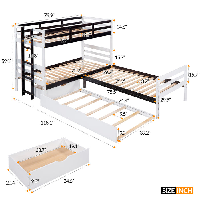 New Space Twin Size L-Shaped Bunk Bed and Platform Bed