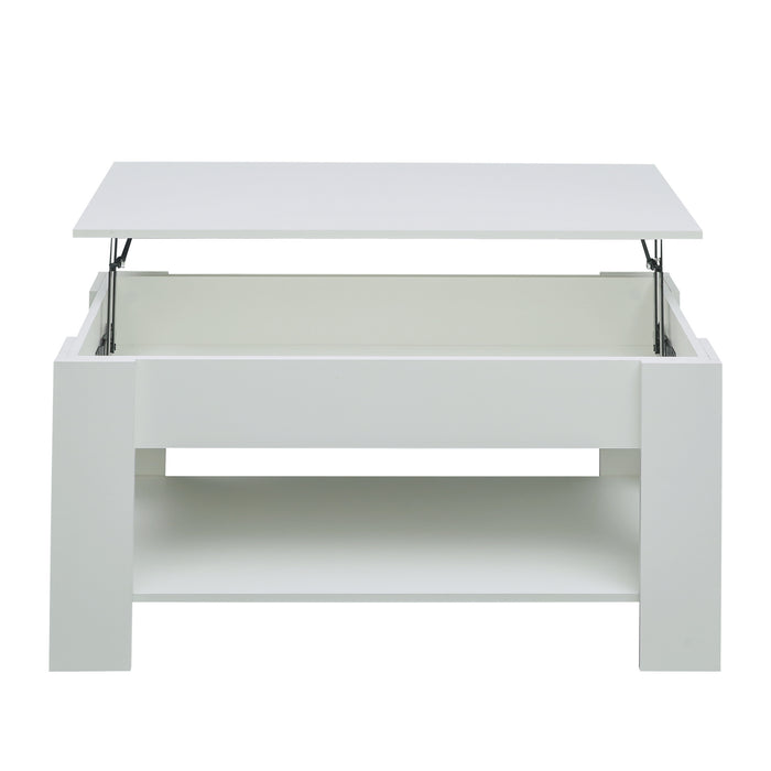 Coffee Table with Hidden Compartment and Storage Shelf, Rising Tabletop for Living Room Reception Room