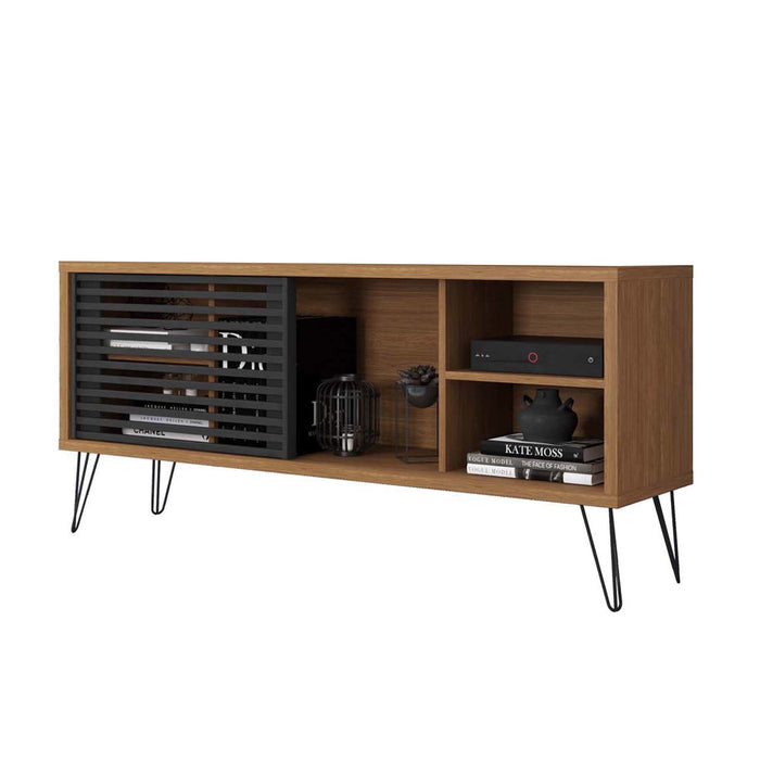DunaWest Arthur 54 Inch Wooden TV Stand with 1 Sliding Door, Walnut Brown and Black