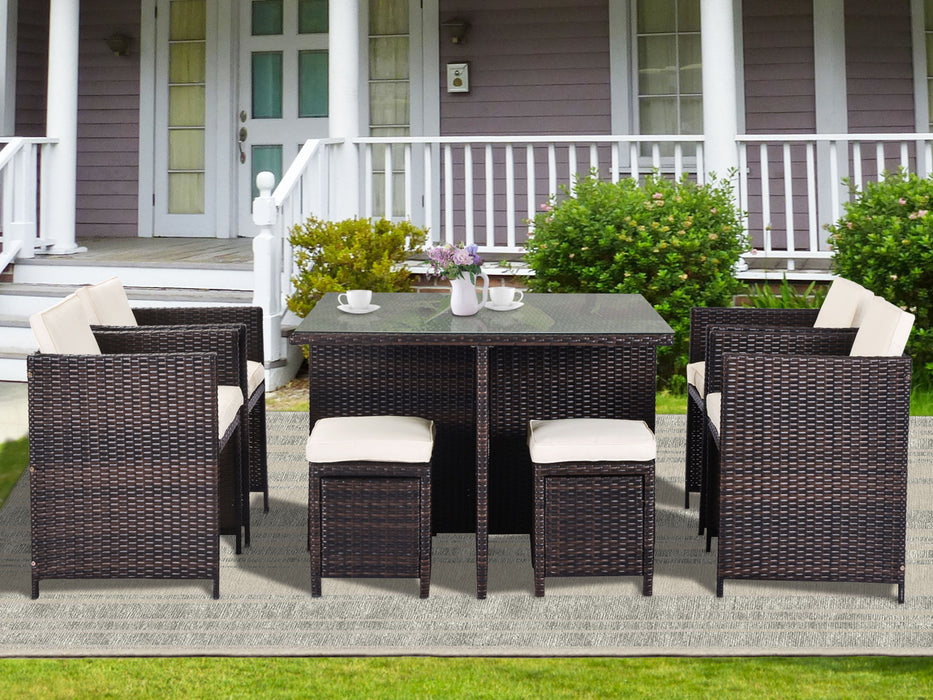 9 Piece Rattan Conversation Set with Cushions, Patio Rattan Dining Set