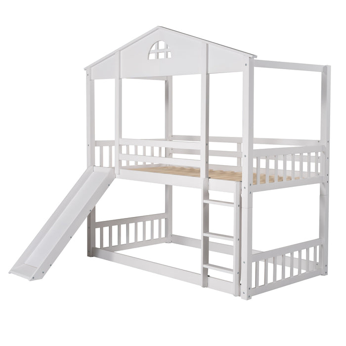 MyRoom Twin Over Twin House Bunk Bed With Convertible Slide And Ladder