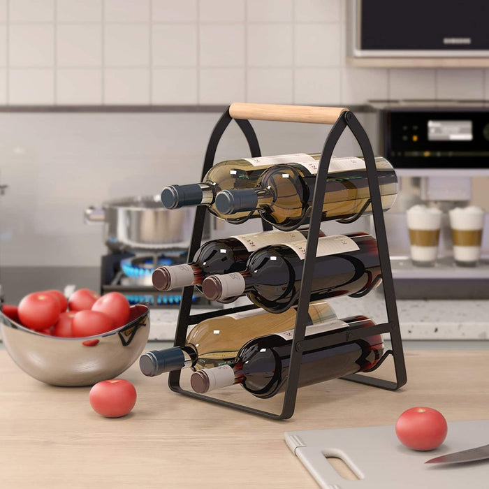 Mecor Countertop Wine Rack, Tabletop Wood Wine Holder for 6 Bottle