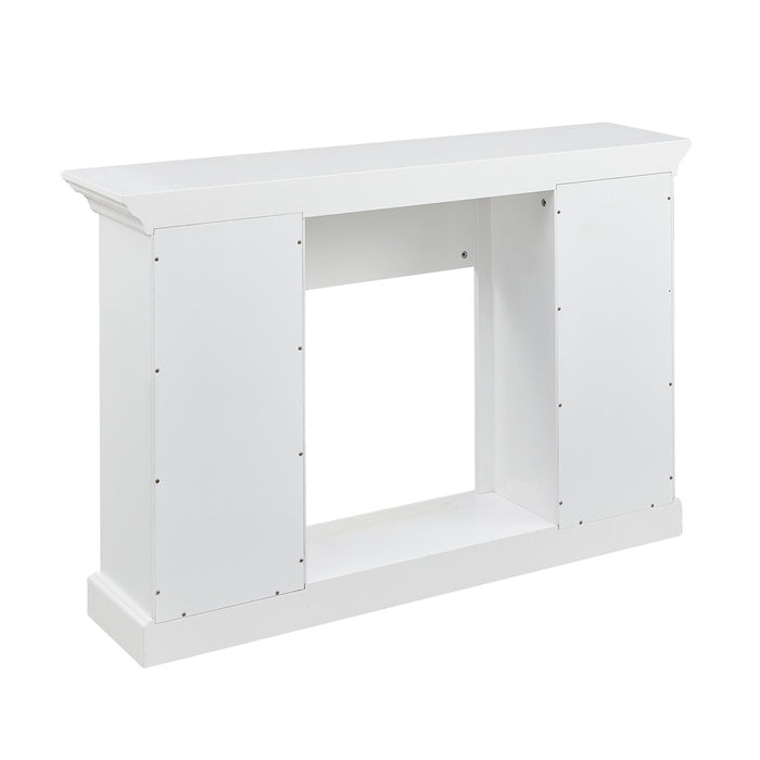 Mid Century Modern Electric Fireplace TV Stand, Fit up to 55" Flat Screen TV with Tempered Glass Adjustable Shelves Open Storage Cabinet, White