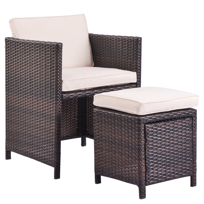 9 Piece Rattan Conversation Set with Cushions, Patio Rattan Dining Set