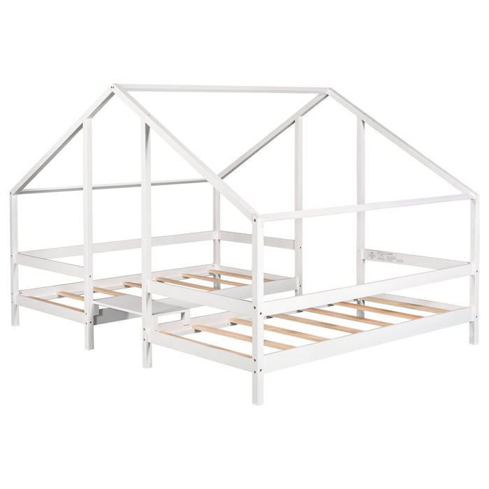 Double Twin Size Triangular House Beds with Built-in Table