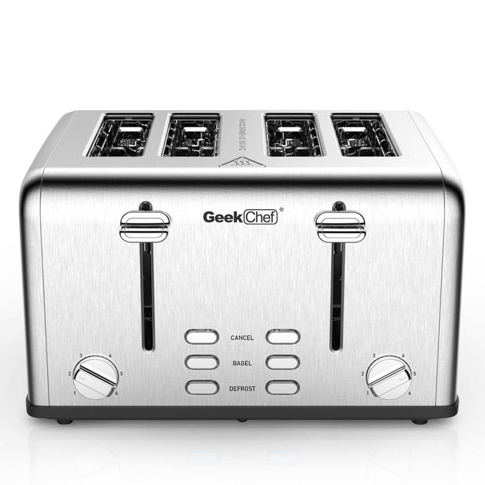 Toaster 4 Slice,Stainless Steel Extra-Wide Slot Toaster + Dual Control Panels