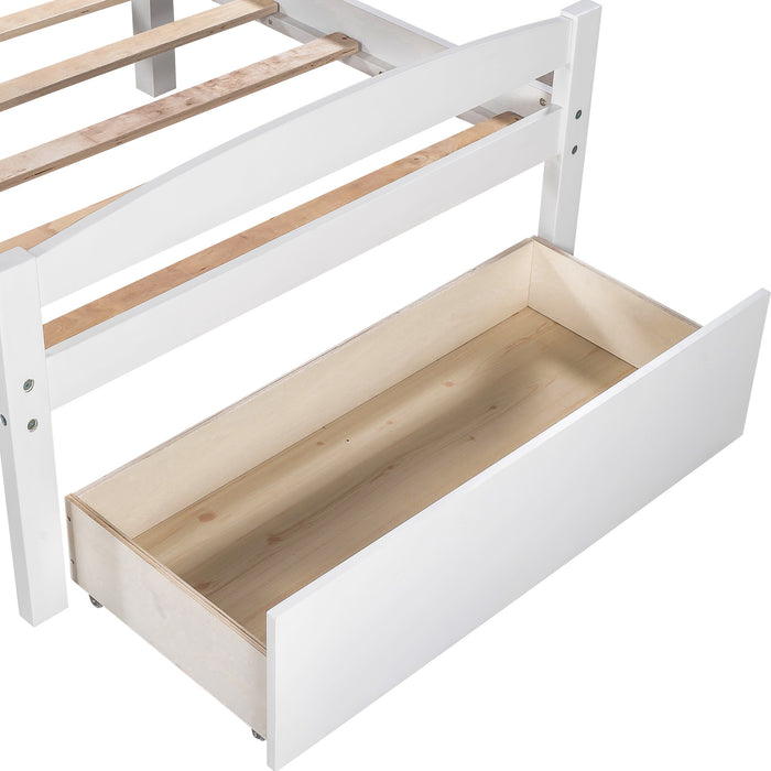 Twin Over Twin L-shaped Bunk Bed with Two Drawers, Pine Wood Bed Frame