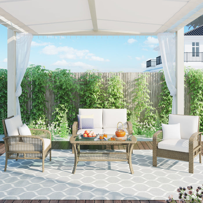 4 Piece Rattan Sofa Seating Group with Cushions, Outdoor Ratten sofa