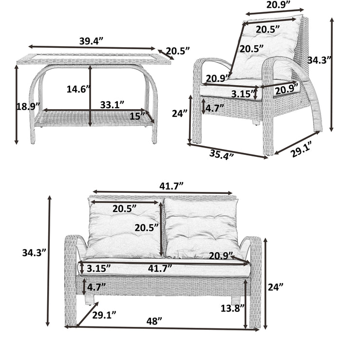 4-Piece Outdoor Patio Sectional Rattan Sofa Set,All-Weather PE Wicker Conversation Set