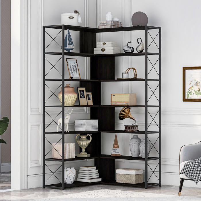 Industrial Style 7-Tier  Bookcase Home Office Bookshelf