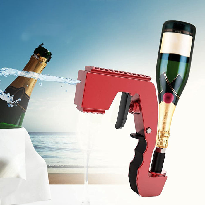 Beer opener , sparkling champagne opener , foam jets, adjustable caliber wine stoppers for beach parties, concert parties, birthday parties, hosting weddings, bars and other joyful occasions (Red)