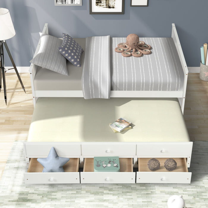 Full Captain Bed With Twin Size Trundle And 3 Drawers Made By Solid Wood