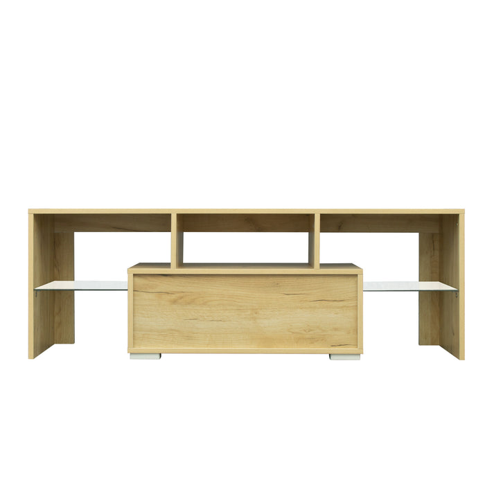 TV Stand with LED RGB Lights,Flat Screen TV Cabinet, Gaming Consoles - in Lounge Room, Living Room and Bedroom, oak