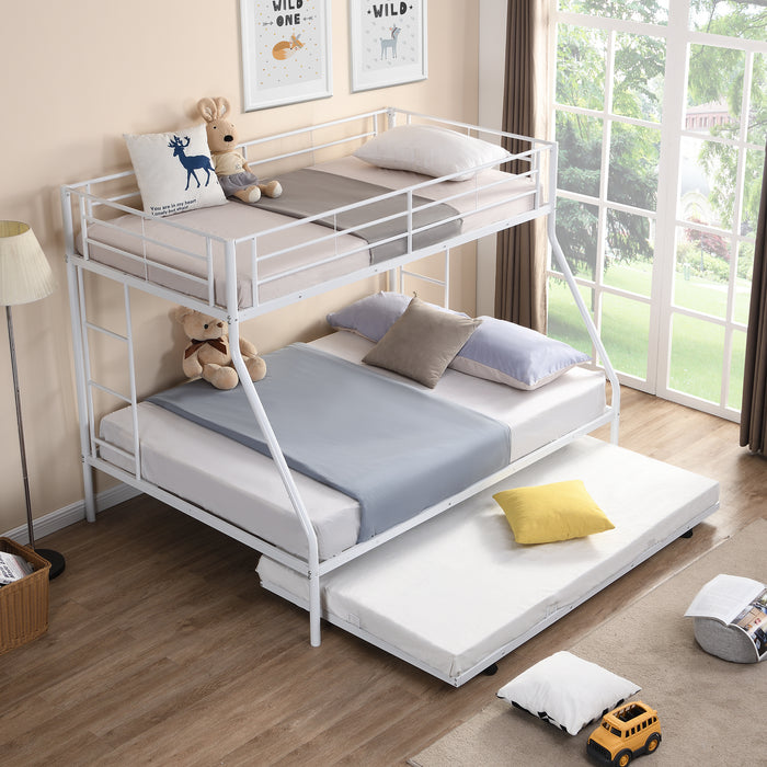 New Space Twin over Full Bed with Sturdy Steel Frame Bunk Bed with Twin Size Trundle
