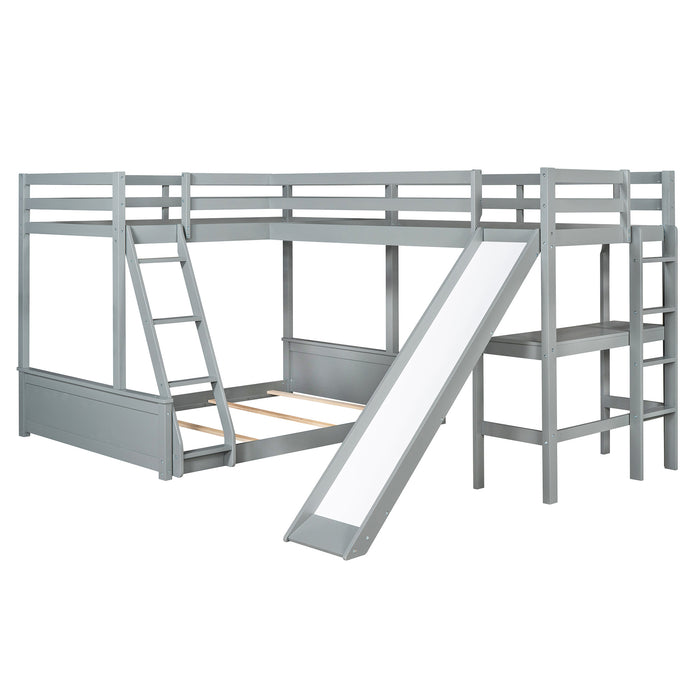 New Space Twin over Full Bunk Bed with Twin Size Loft Bed with Desk and Slide