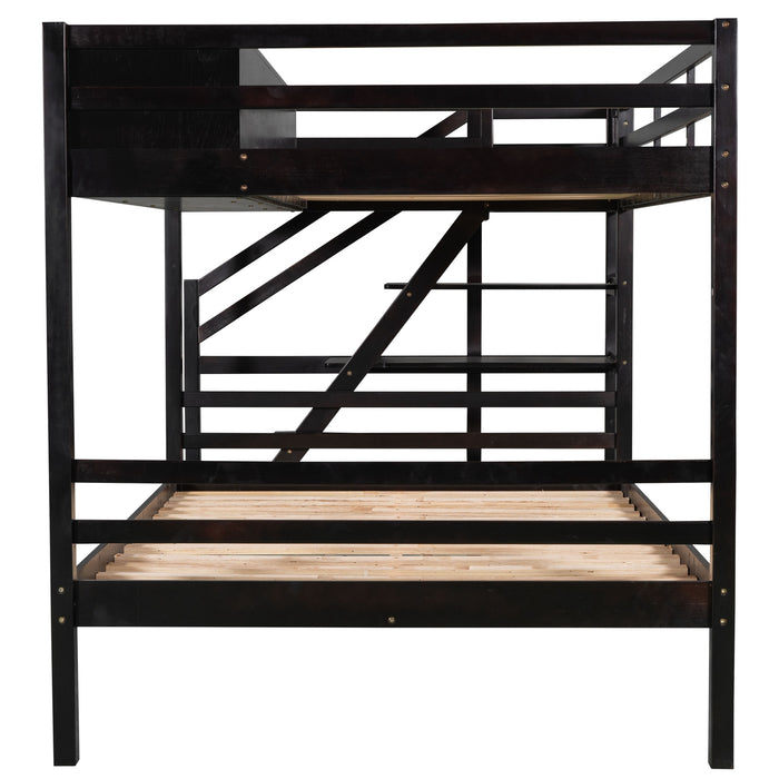New Space Twin over Full Bunk Bed with Staircase and Built-in Storage Cabinets