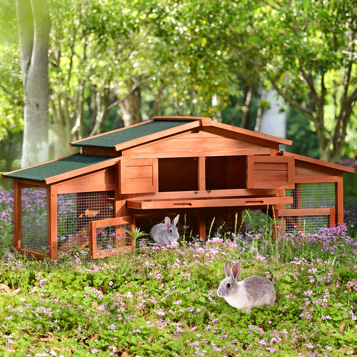 70-Inch Wood Rabbit Hutch Outdoor Pet House Chicken Coop for Small Animals with 2 Run Play Area