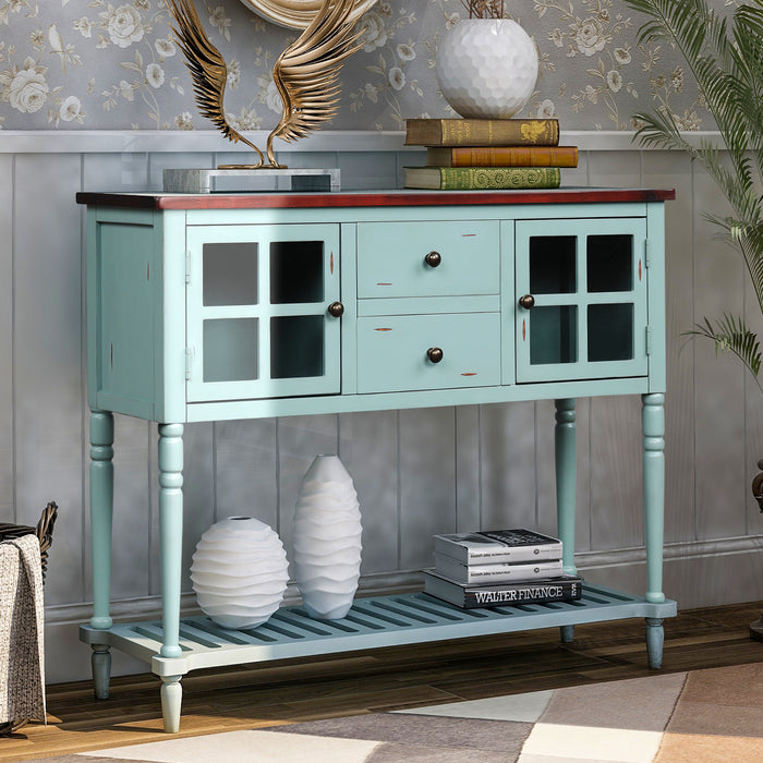 Farmhouse Wood Sideboard Console Table with Bottom Shelf