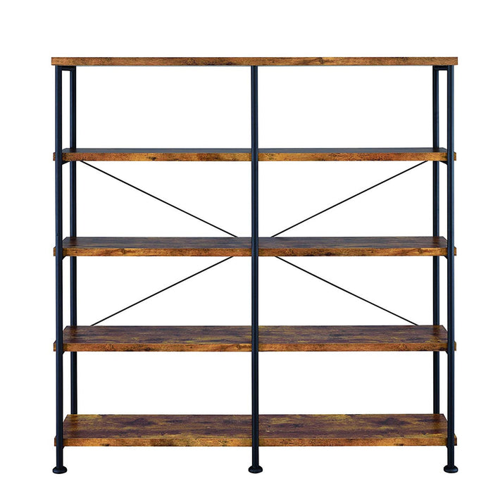 DunaWest 63 Inch Industrial 4 Tier Shelf Bookshelf, Particleboard, Metal Frame, Brown, Black