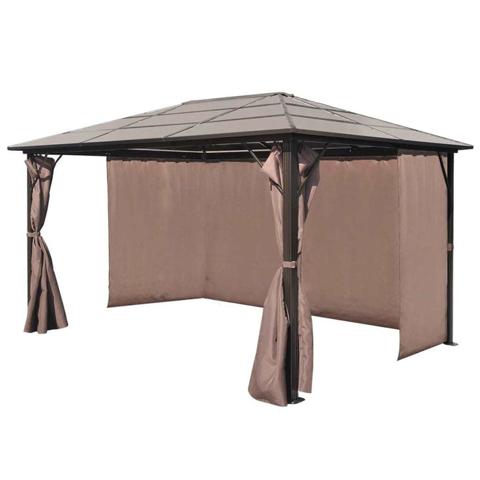 Gazebo with Curtain Brown Aluminum 13' x 10'