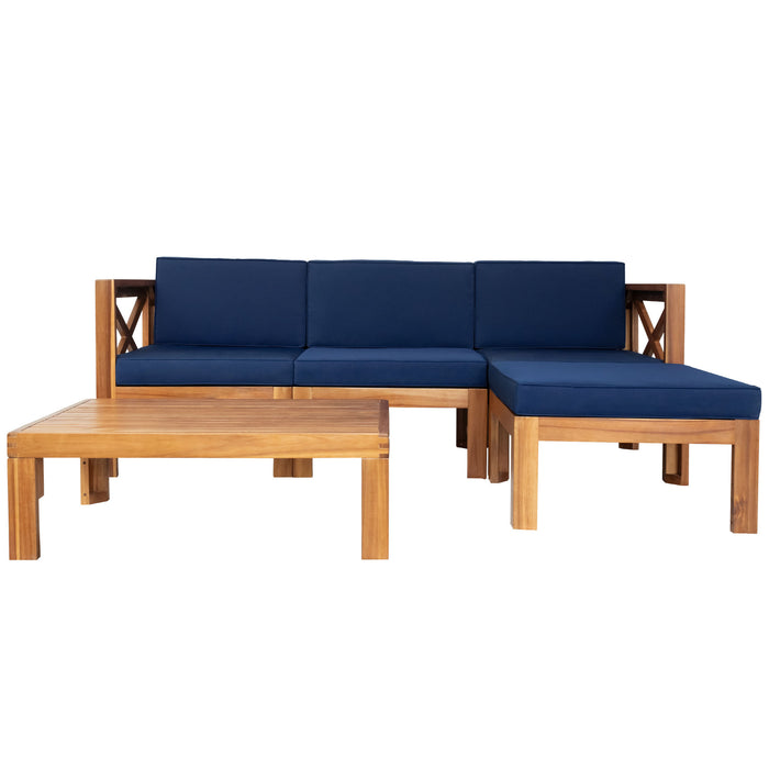 Outdoor Backyard Patio Wood 5-Piece Sectional Sofa Seating Group Set with Cushions