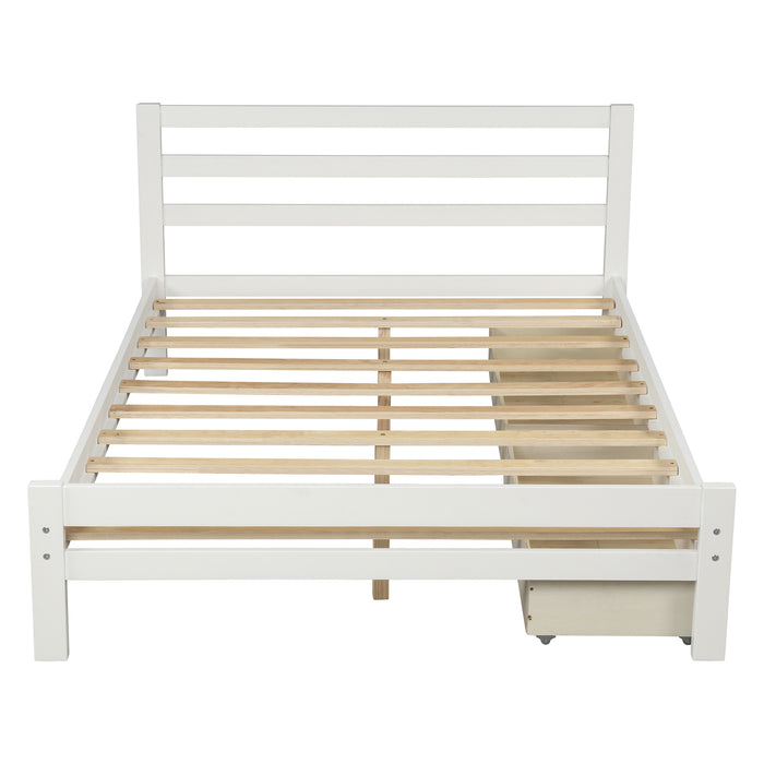 Full Size Bed Frame with Storage,Bed Frame with Drawers Full Size,500lb Heavy Duty Solid Wood Platform Bed with Headboard/Wood Slat Support/No Box Spring Needed/Easy Assembly (White,Full) RT