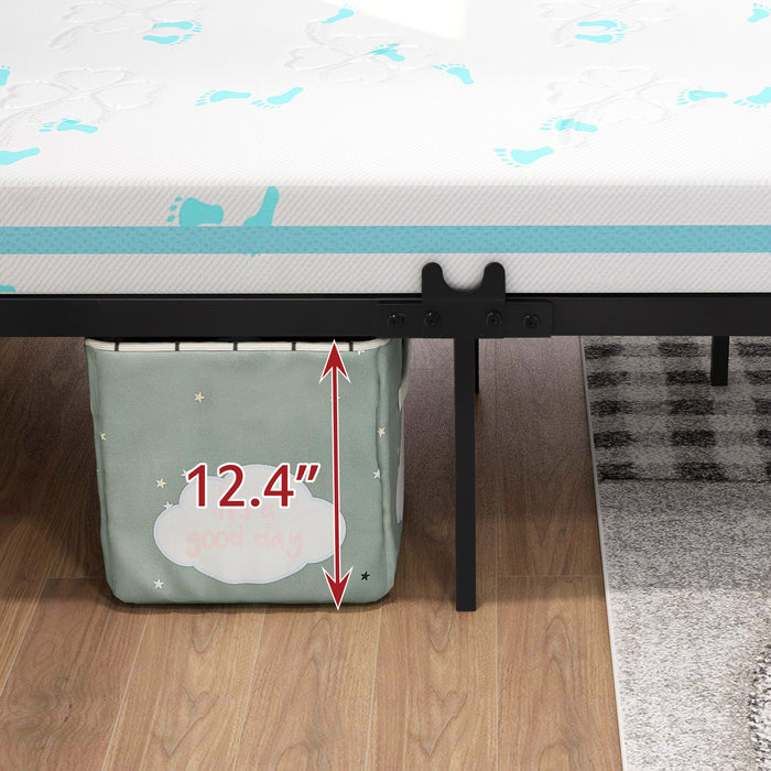 Metal Canopy Bed Frame with Ornate European Style Headboard &amp; Footboard Sturdy Steel Holds 600lbs Perfectly Fits Your Mattress Easy DIY Assembly All Parts Included, Full Black