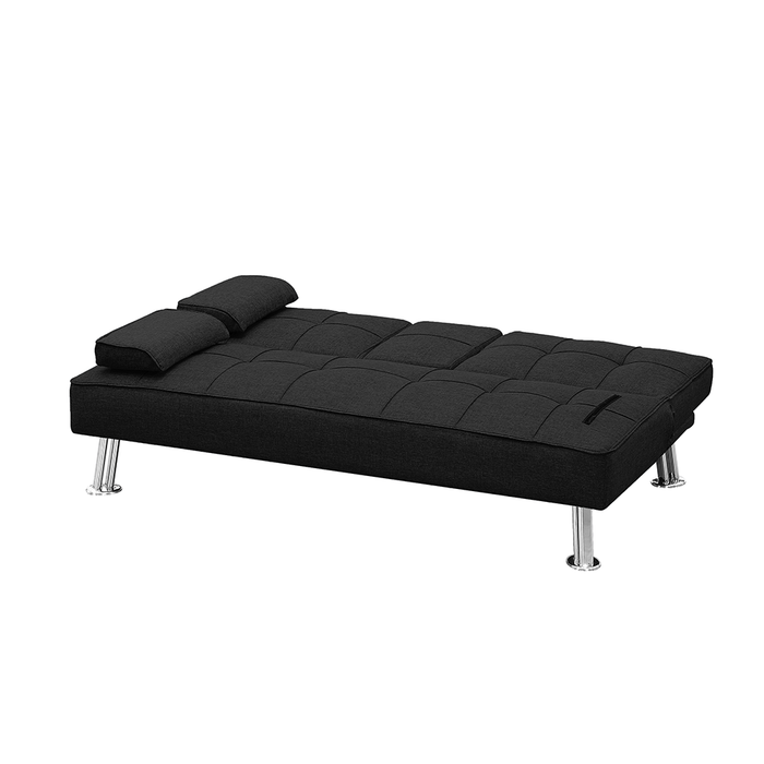 Fabric Folding Sofa Bed with 2 Cup Holders, Removable Armrest and Metal Legs, Single Sofa Bed with Ottoman,3 pcs for 1 sets