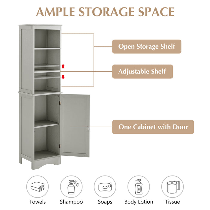 Tall Bathroom Cabinet, Freestanding Storage Cabinet with Door, MDF Board, Adjustable Shelf, Grey