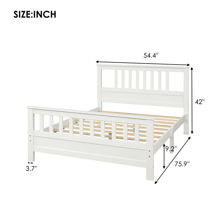 Full Platform Bed, Wood Platform Bed Frame with Headboard and Footboard, Easy Assembly, White RT