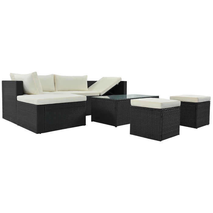 Large Outdoor Wicker Sofa Set, PE Rattan, Movable Cushion, Sectional Lounger Sofa, For Backyard, Porch, Pool, Beige