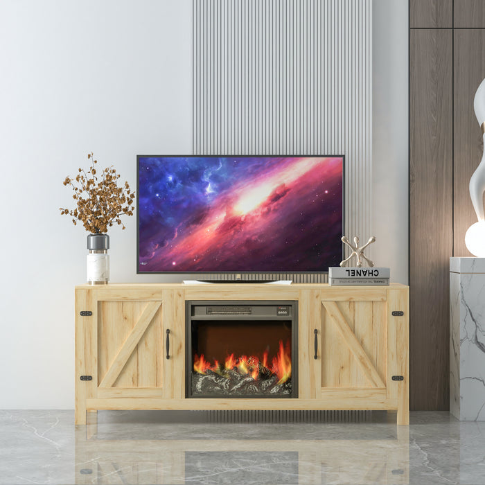 Farmhouse TV Stand, Fireplace TV Stand, Wood Entertainment Center Media Console with Storage,OAK