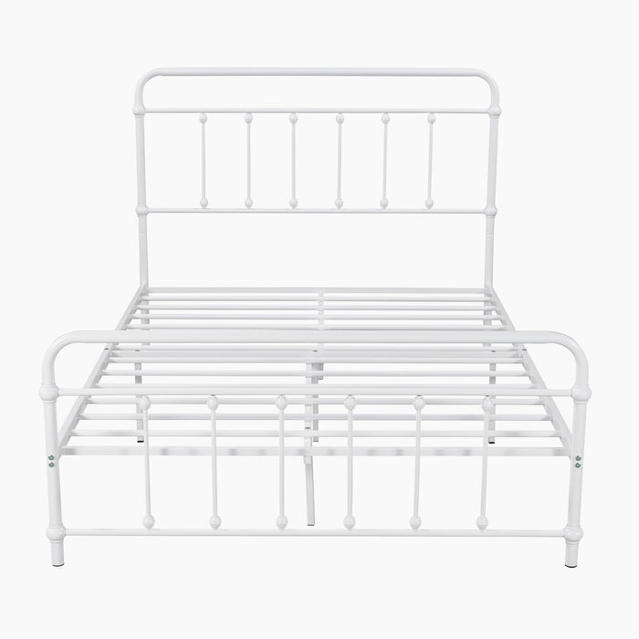 Full Size Metal Platform Bed with Headboard and Footboard, Iron Bed Frame for Bedroom, No Box Spring Needed ,White