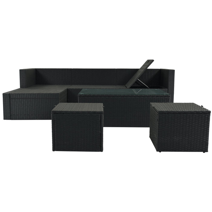 Large Outdoor Wicker Sofa Set, PE Rattan, Movable Cushion, Sectional Lounger Sofa, For Backyard, Porch, Pool, Beige