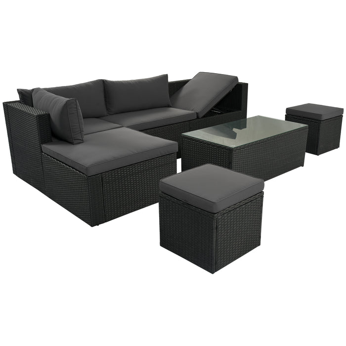 Large Outdoor Wicker Sofa Set, PE Rattan, Movable Cushion, Sectional Lounger Sofa, For Backyard, Porch, Pool, Beige