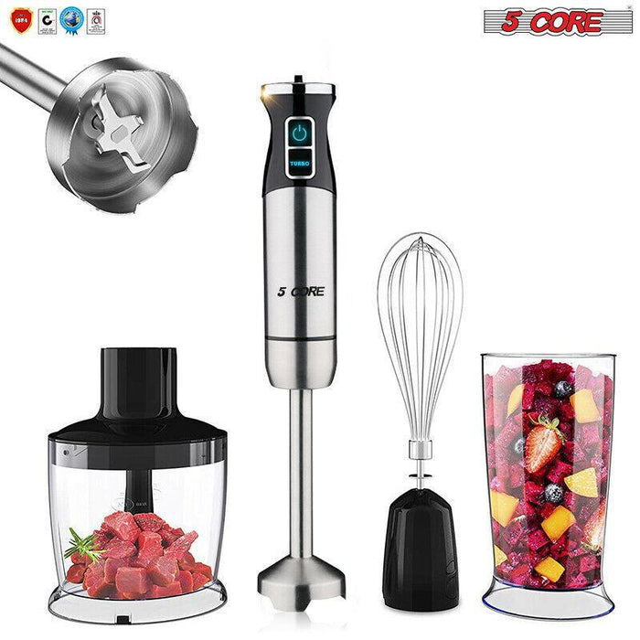 Hand Blender 500W 5-in-1 Multifunctional Electric Immersion Blender 8 Variable speed Stick Batidora Emersion Mixer, 600ml Mixing Beaker, 860ml Food Processor, Chopper, Whisk Attachment, BPA Free 5 Cor