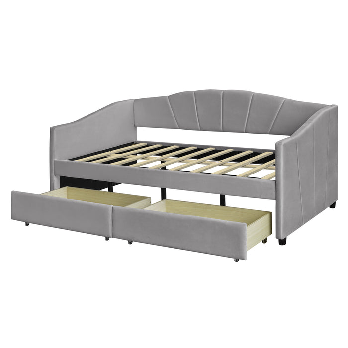 New Space Upholstered daybed Twin Size with Two Drawers and Wood Slat Suppot