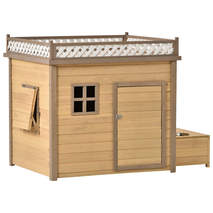 39.4' Wooden Dog House Puppy Shelter Kennel Outdoor & Indoor Dog crate, with Flower Stand, Plant Stand, With Wood Feeder